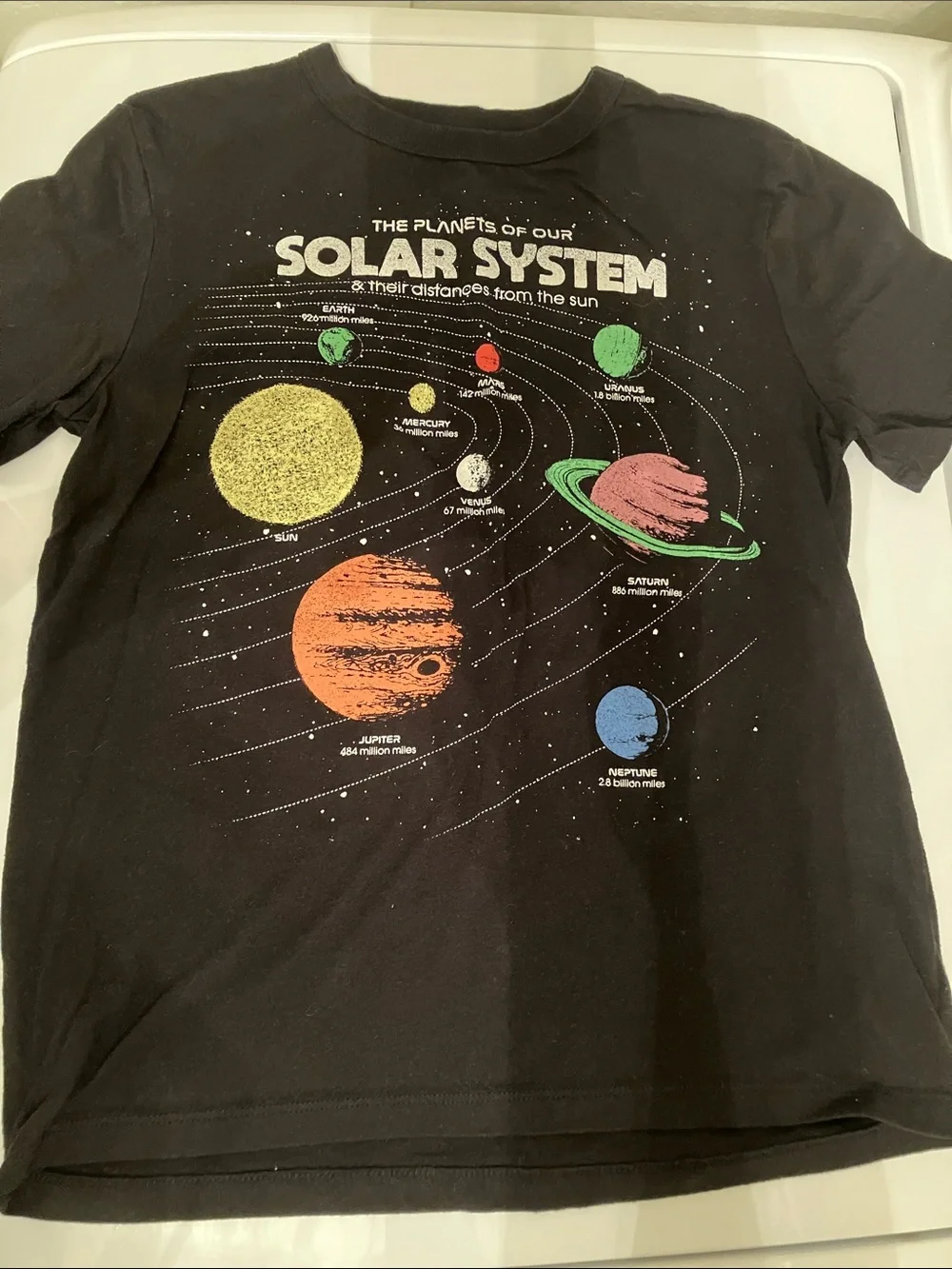 GAP Black Tee with Colorful Solar System Graphic